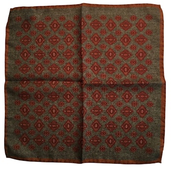 Medallion Wool Pocket Square - Rust Orange/Brown