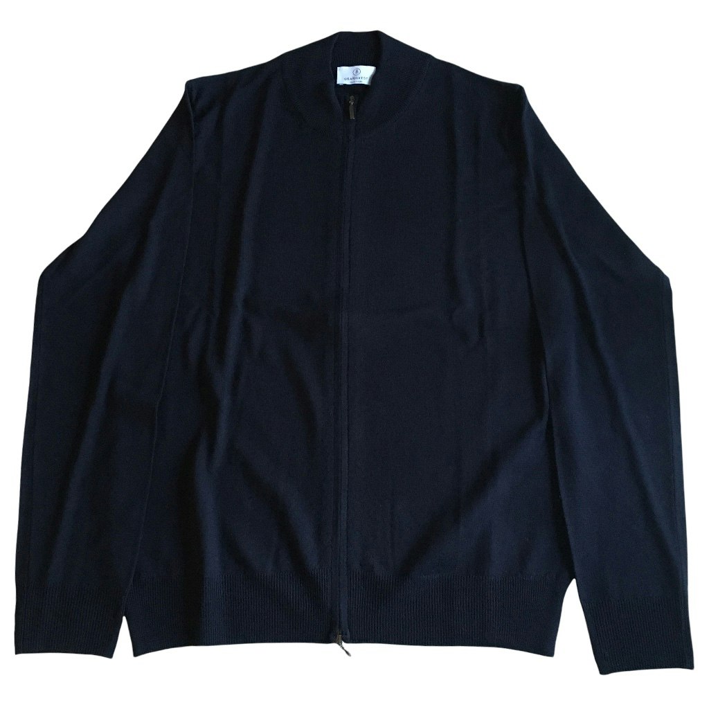 Full Zip Merino Pullover - Navy Blue