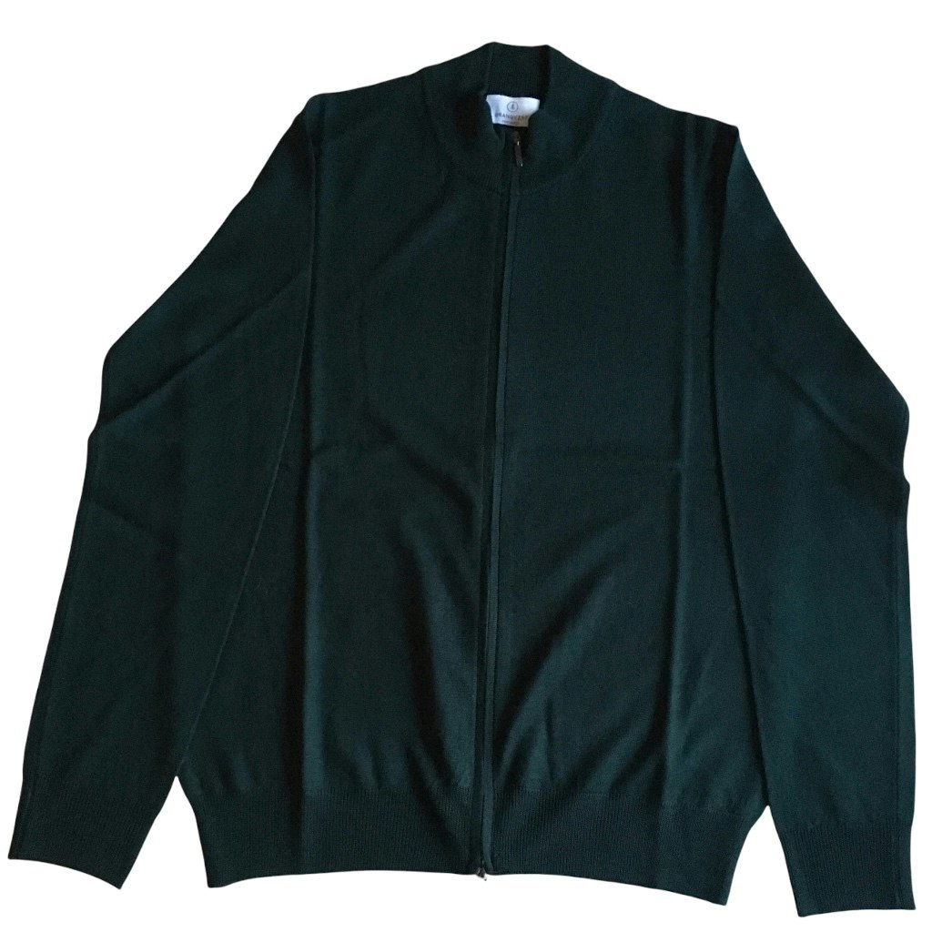 Full Zip Merino Pullover - Dark Green