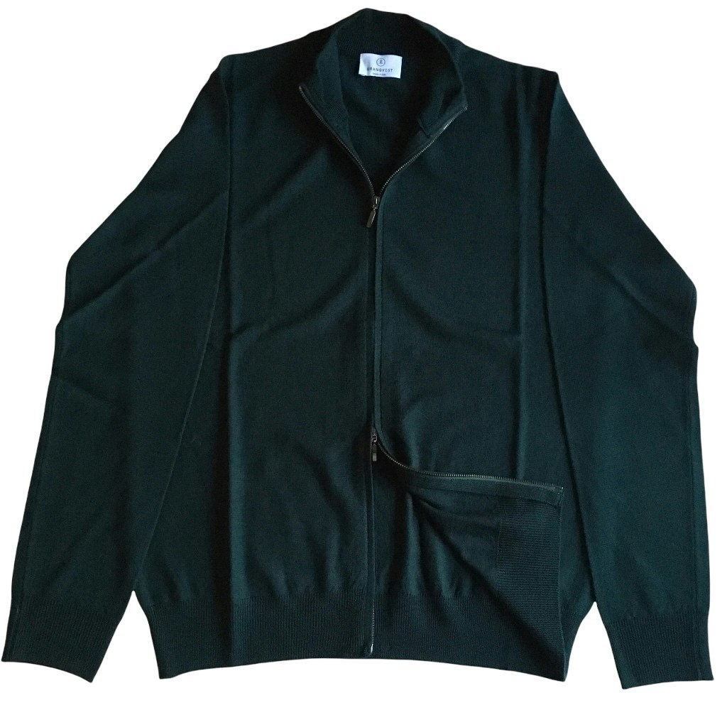 Full Zip Merino Pullover - Dark Green