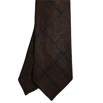 Large Check Wool Tie - Untipped - Brown/Navy Blue