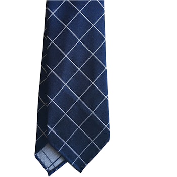 Large Check Silk Tie - Untipped - Navy Blue/White