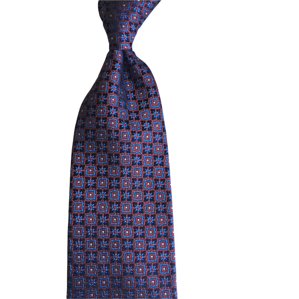 Floral Silk Tie - Untipped - Cerise/Navy Blue/Light Blue