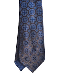 Medallion Silk Tie - Untipped - Beige/Light Blue/Navy Blue