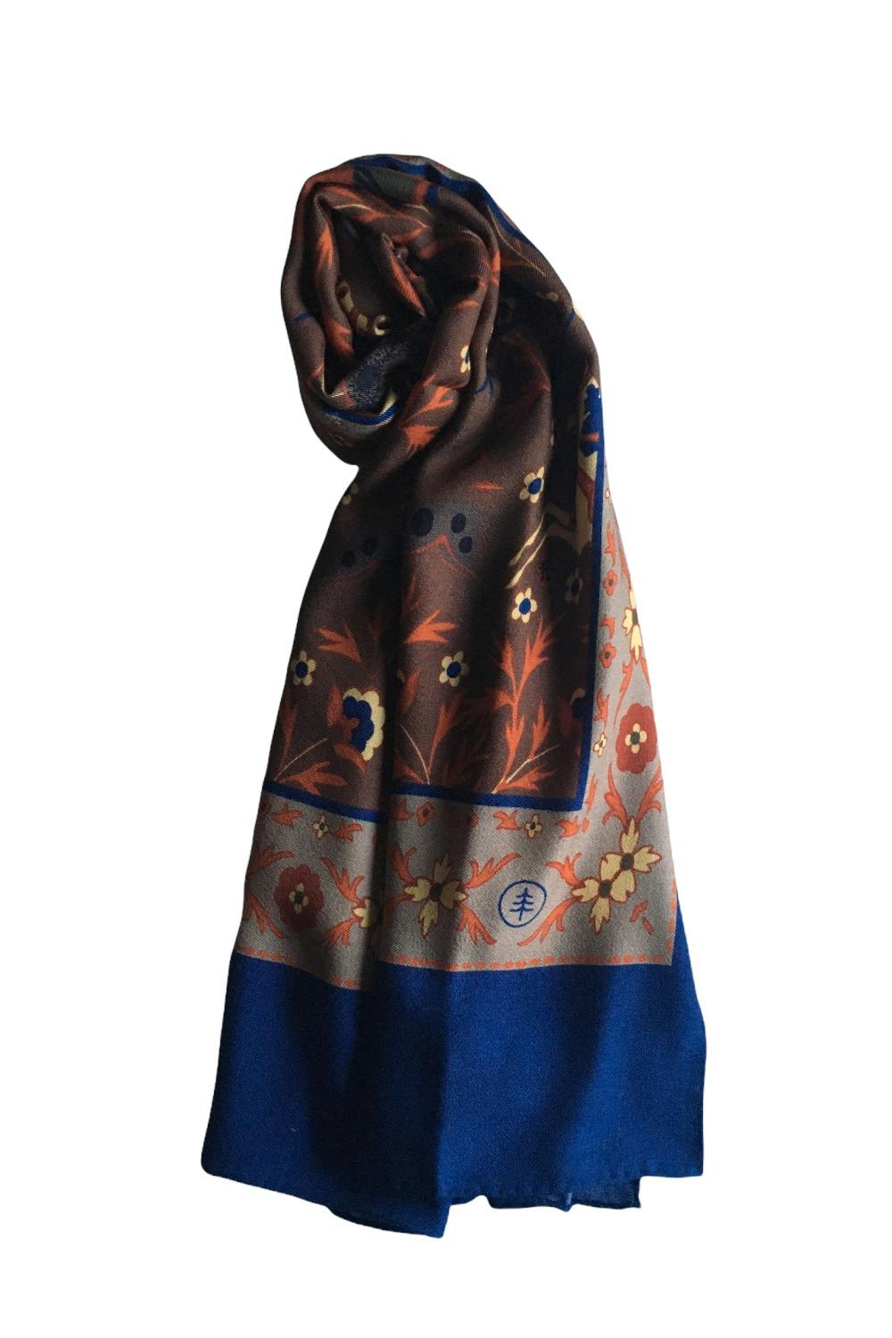 Motif Printed Wool/Silk Scarf - Navy Blue - Granqvist - Ties, shirts and  accessories