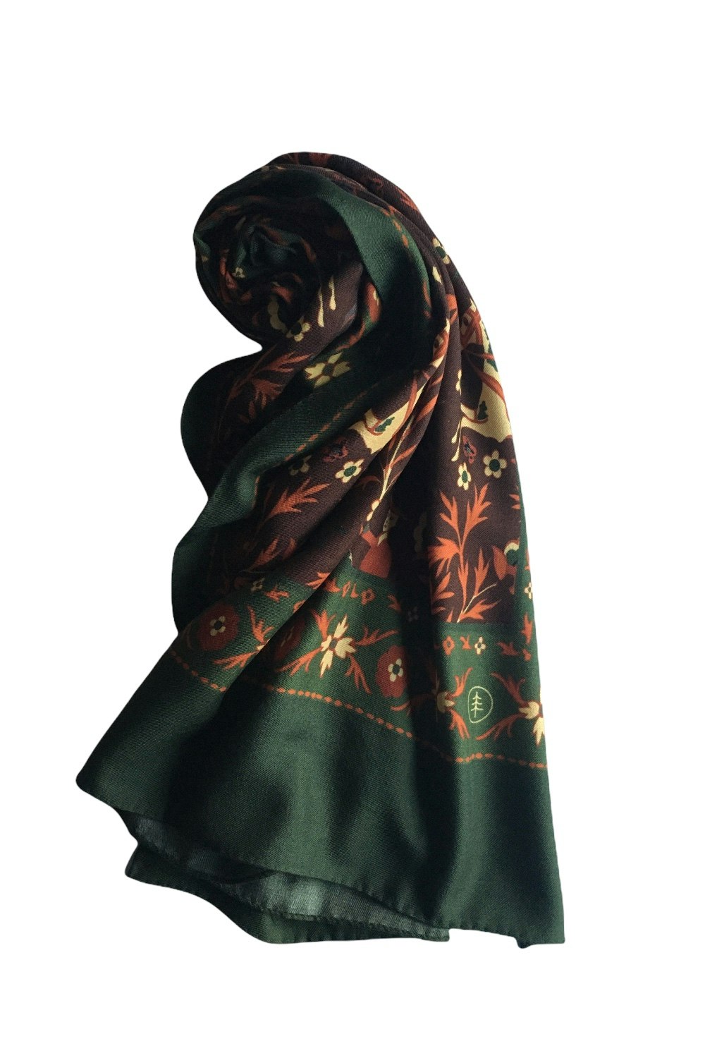 Motif Printed Wool/Silk Scarf - Green