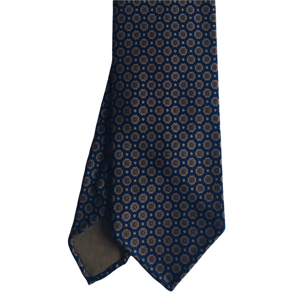 Floral Ancient Madder Silk Tie - Untipped - Navy Blue/Beige/Bronze/Green