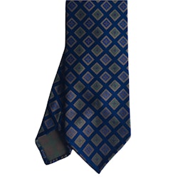 Medallion Ancient Madder Silk Tie - Untipped - Navy Blue/Beige/Green/Light Blue