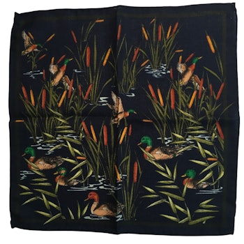 Ducks and Reed Wool Pocket Square - Navy Blue