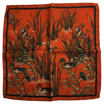 Ducks and Reed Wool Pocket Square - Orange