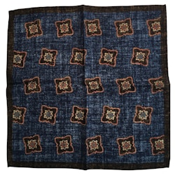 Large Medallion Wool Pocket Square - Navy Blue