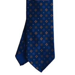 Floral Ancient Madder Silk Tie - Untipped - Navy Blue/Brown/Green/Beige