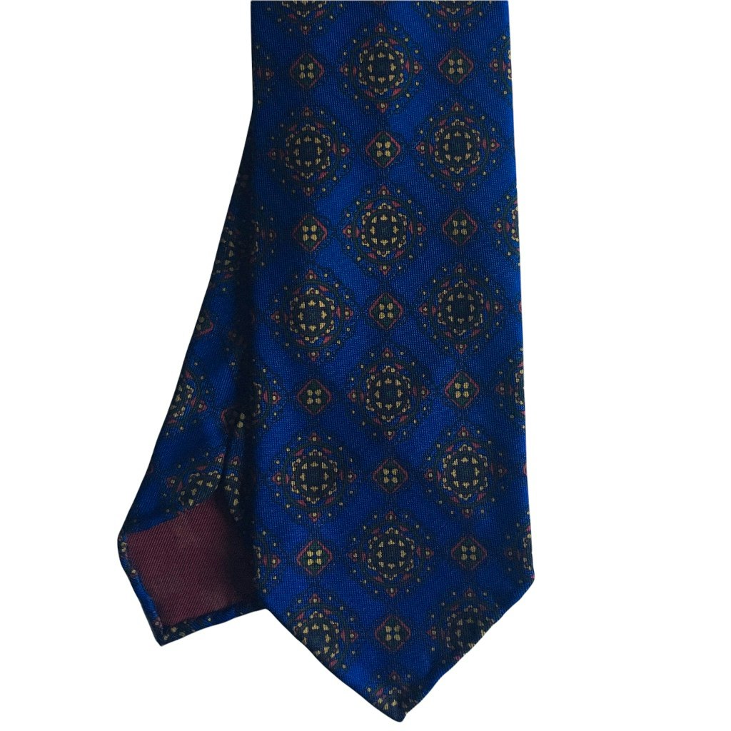 Large Medallion Ancient Madder Silk Tie - Untipped - Cobolt