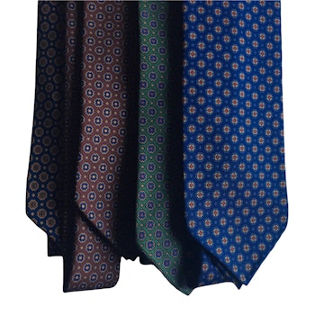 Floral Ancient Madder Silk Tie - Untipped - Brown/Beige/Navy Blue/Orange