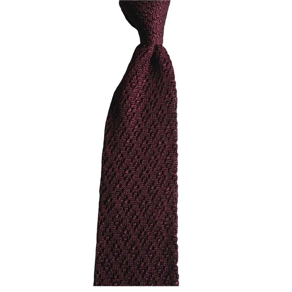 Diamond Solid Knitted Silk Tie - Burgundy