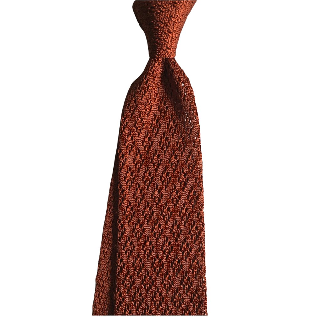 Diamond Solid Knitted Silk Tie - Rust Orange