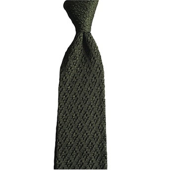 Diamond Solid Knitted Silk Tie - Olive Green