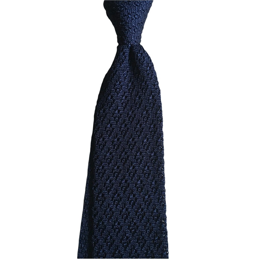 Diamond Solid Knitted Silk Tie - Navy Blue
