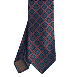 Medallion Ancient Madder Silk Tie - Untipped - Rust/Beige/Green/Blue