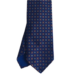 Small Medallion Ancient Madder Silk Tie - Untipped - Burgundy/Navy Blue/Beige