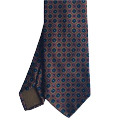 Small Medallion Ancient Madder Silk Tie - Untipped - Rust/Beige/Green/Navy Blue