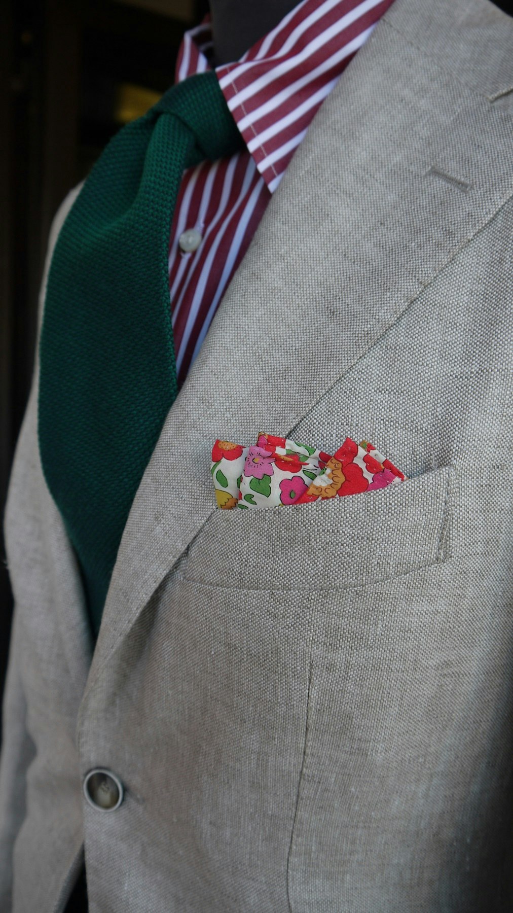 linen jacket, grenadine tie and floral pocket square