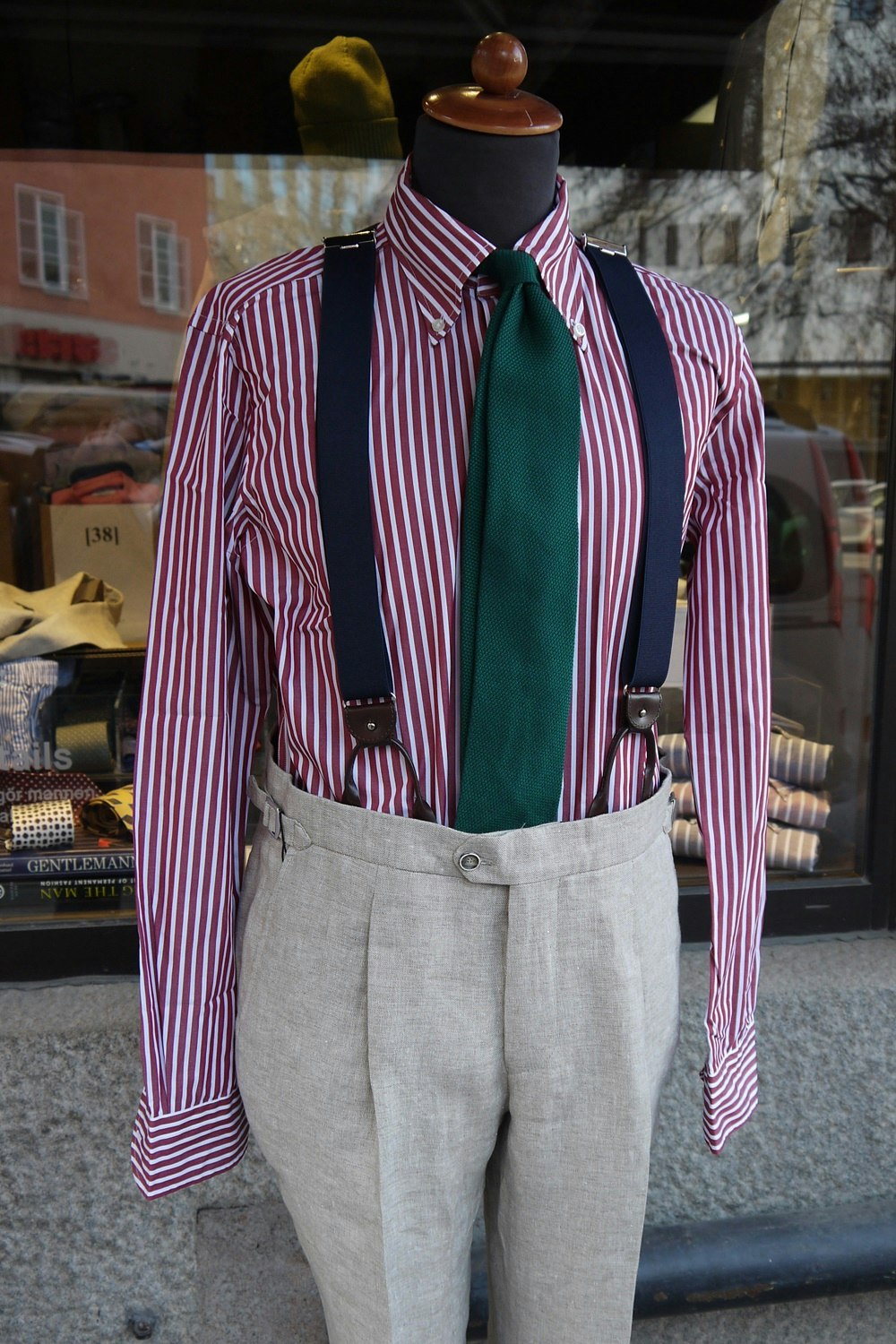 Pinstripe poplin shirt with button down collar - burgundy white