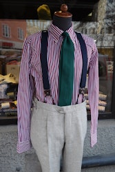 Pinstripe Stripe Poplin Shirt - Button Down - Burgundy/White