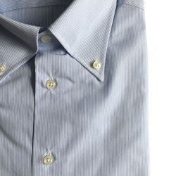 Thin Stripe Poplin Shirt - Button Down - Light Blue/White