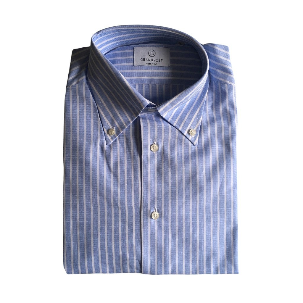 Pinstripe Fil-a-Fil Shirt - Button Down - Light Blue/White