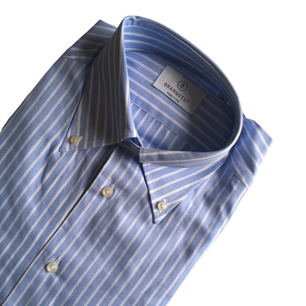 Pinstripe Fil-a-Fil Shirt - Button Down - Light Blue/White
