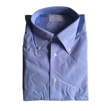 Smårutig Poplinskjorta - Button Down - Ljusblå/Vit