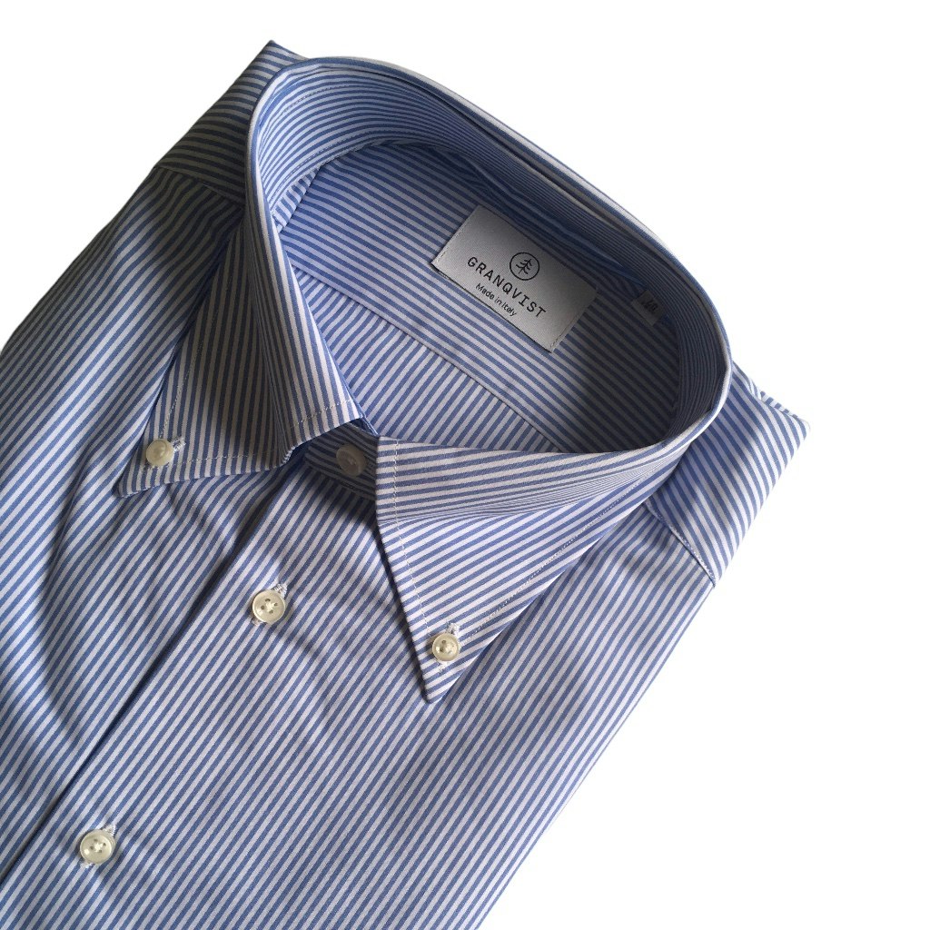 Bengal Stripe Poplin Shirt - Button Down - Light Blue/White