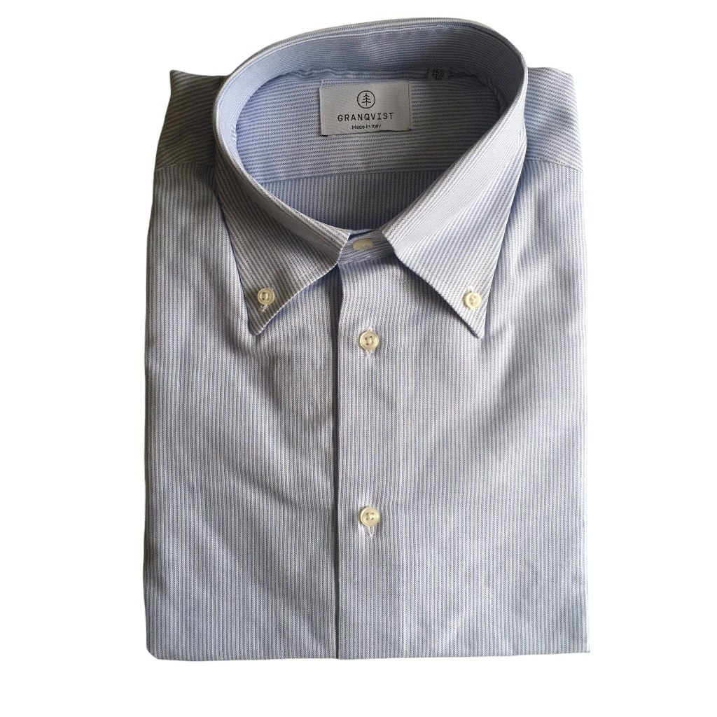 Smårandig Oxfordskjorta - Button Down - Ljusblå/Vit