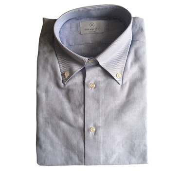 Smårandig Oxfordskjorta - Button Down - Ljusblå/Vit