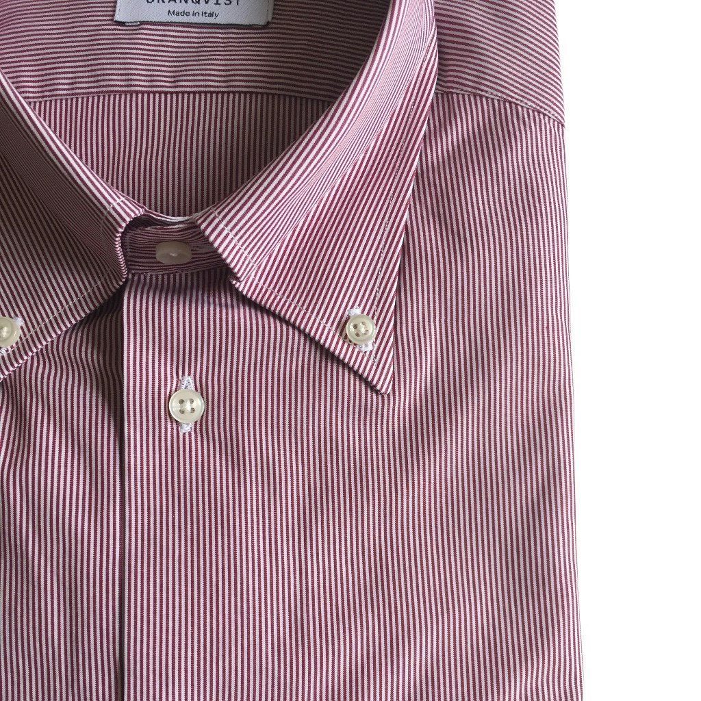 Bengal Stripe Poplin Shirt - Button Down - Burgundy/White