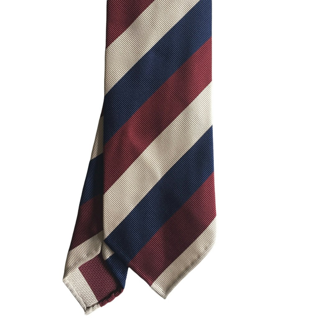 Regimental Rep Silk Tie - Untipped - Burgundy/Navy Blue/Cream