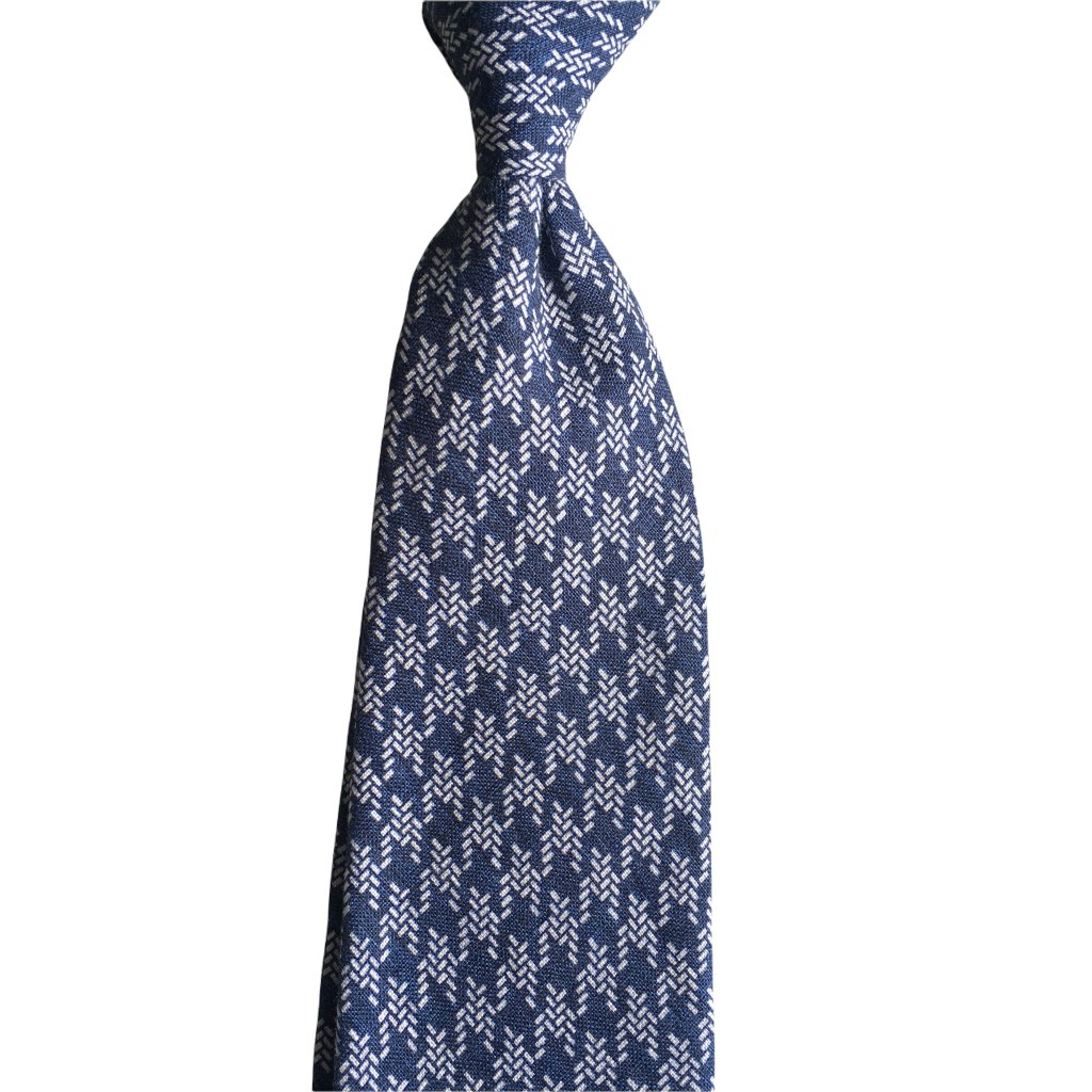 Dogtooth Linen Tie - Navy Blue/White