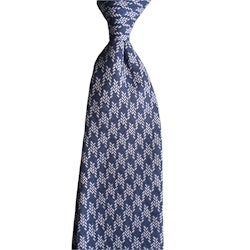 Dogtooth Linen Tie - Navy Blue/White