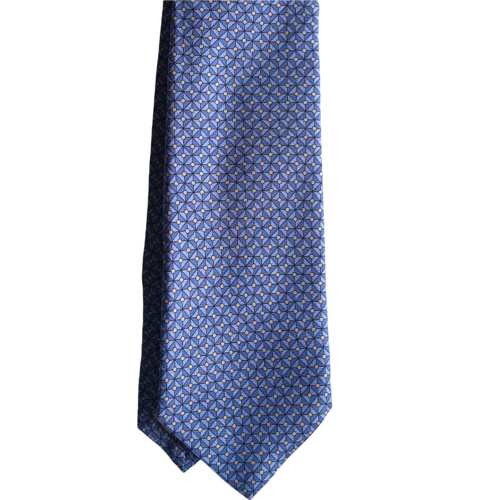 Squares and Dots Printed Silk Tie - Light Blue
