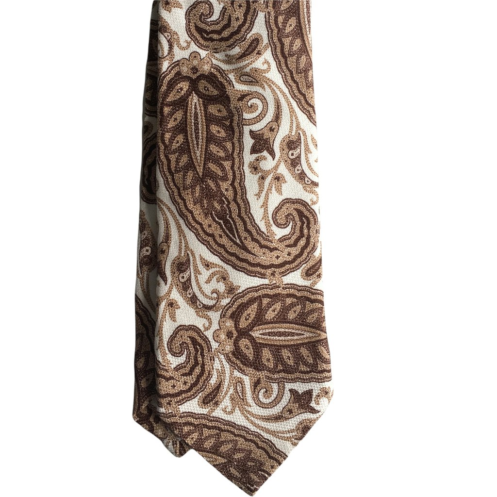 Paisley Printed Silk Tie - Cream/Beige/Brown