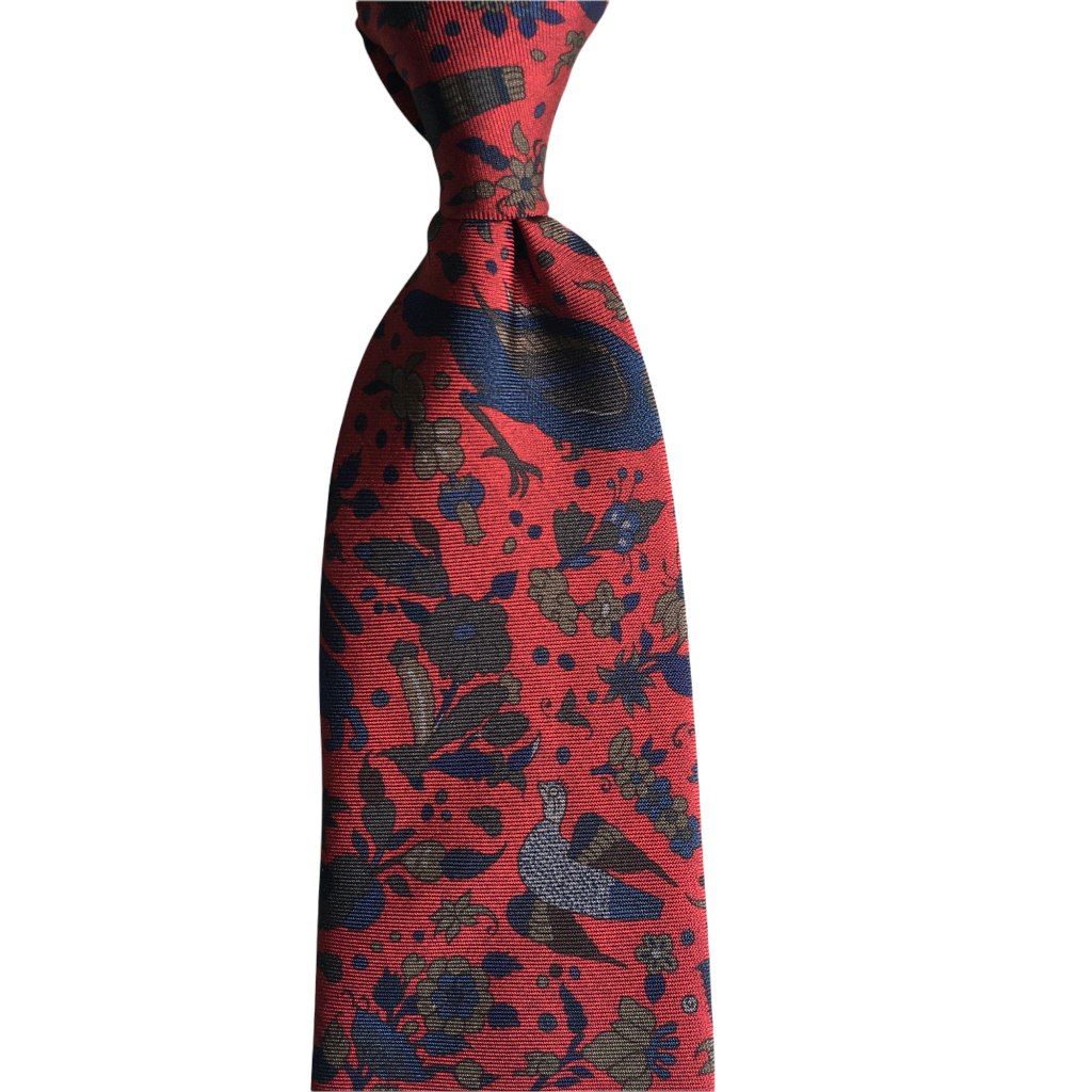 Animali Printed Silk Tie - Red/Navy Blue
