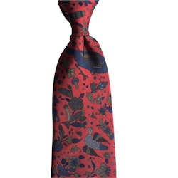 Animali Printed Silk Tie - Red/Navy Blue