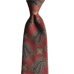 Paisley and Flowers Printed Silk Tie - Burgundy/Beige/Navy Blue/Orange