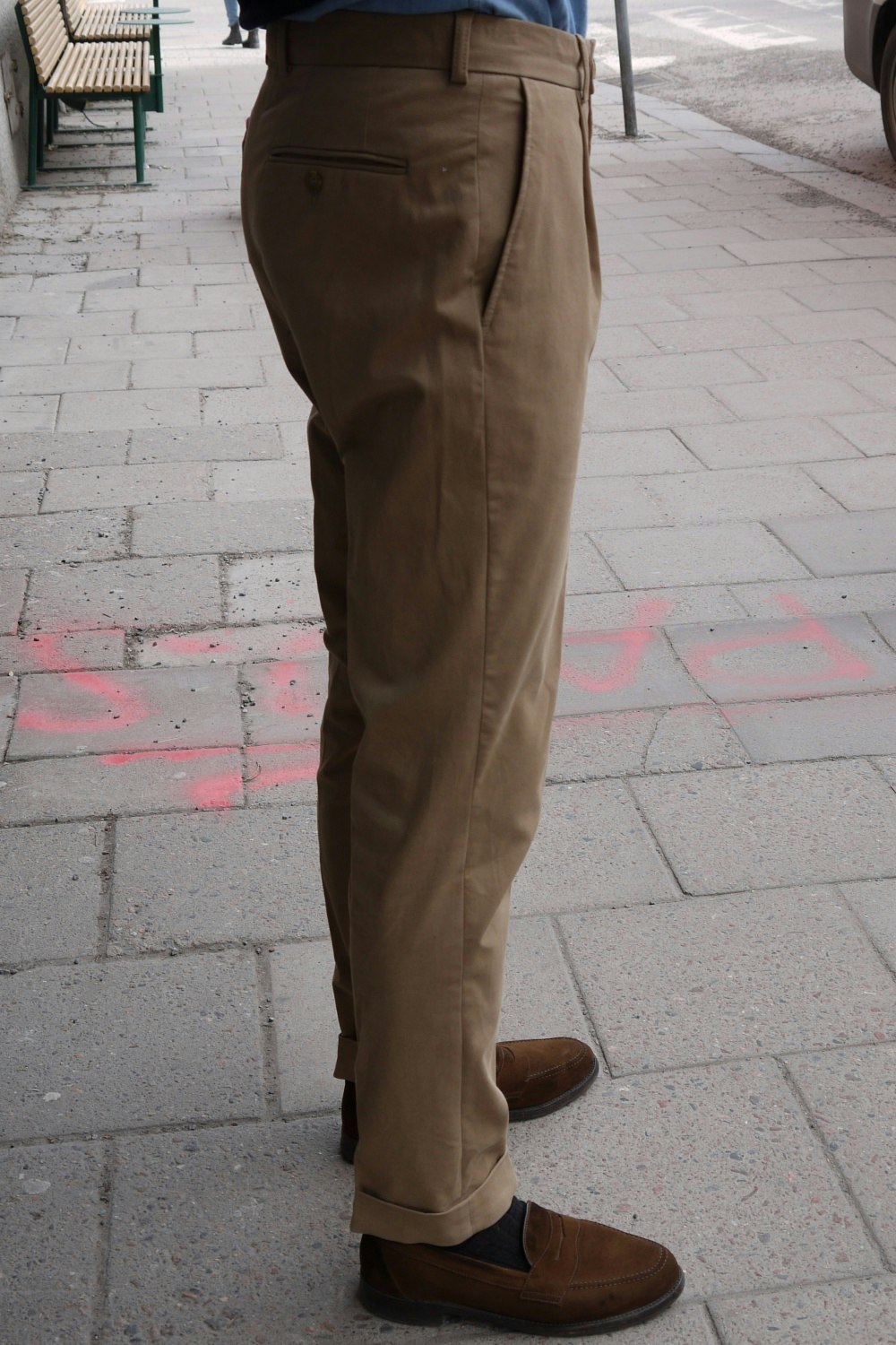 Solid Cotton Trousers - High Waist - Light Brown