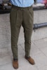 Solid Cotton Trousers - High Waist - Olive Green