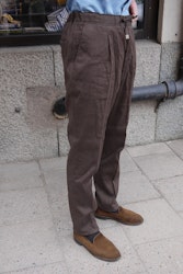 Drawstring Linen/Cotton Trousers - High Waist - Dark Brown