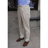 Solid Drawstring Linen/Cotton Trousers - High Waist - Light Beige