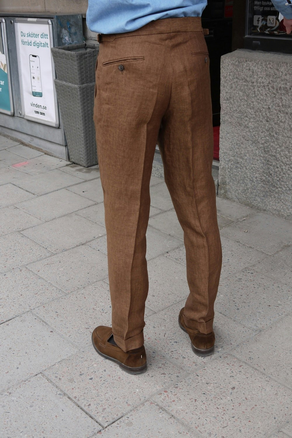 Solid Linen Trousers - High Waist - Mid Brown