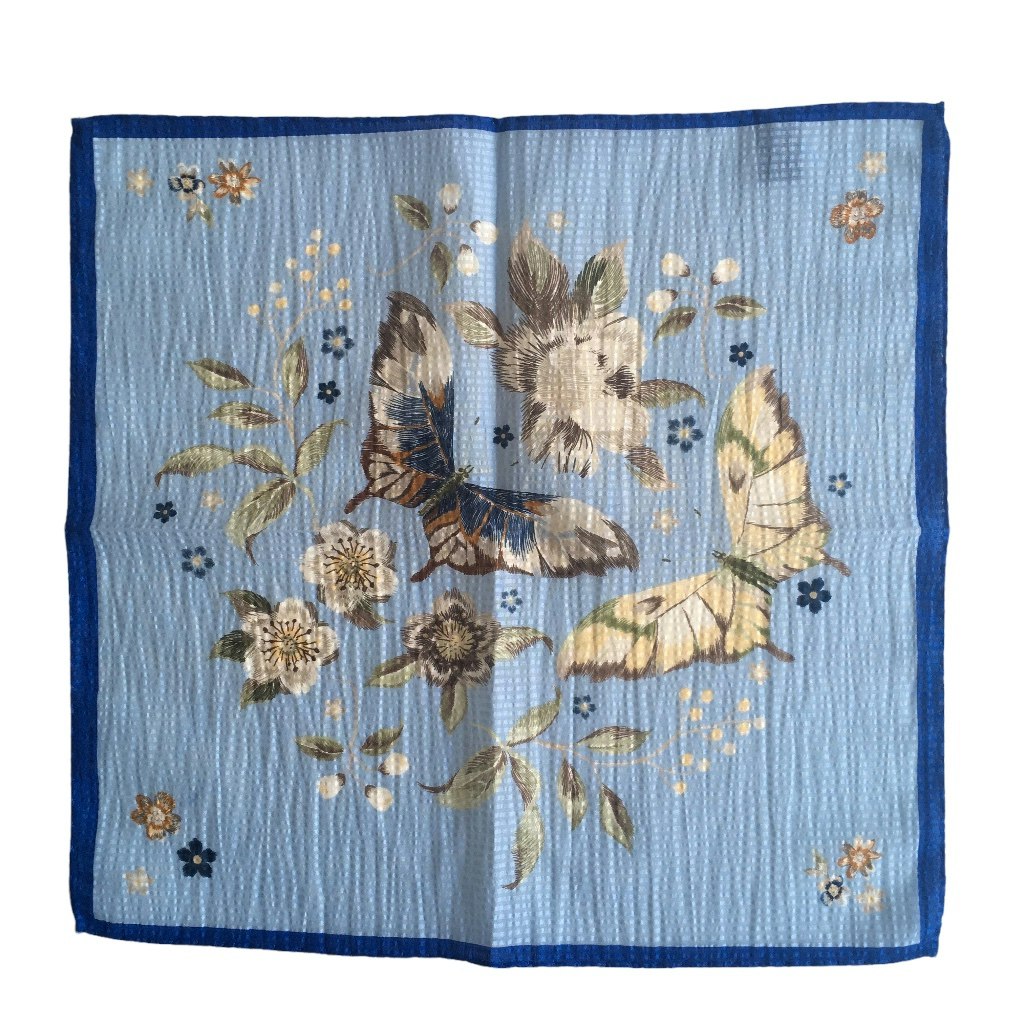 Farfalla Seersucker Cotton/Silk Pocket Square - Light Blue